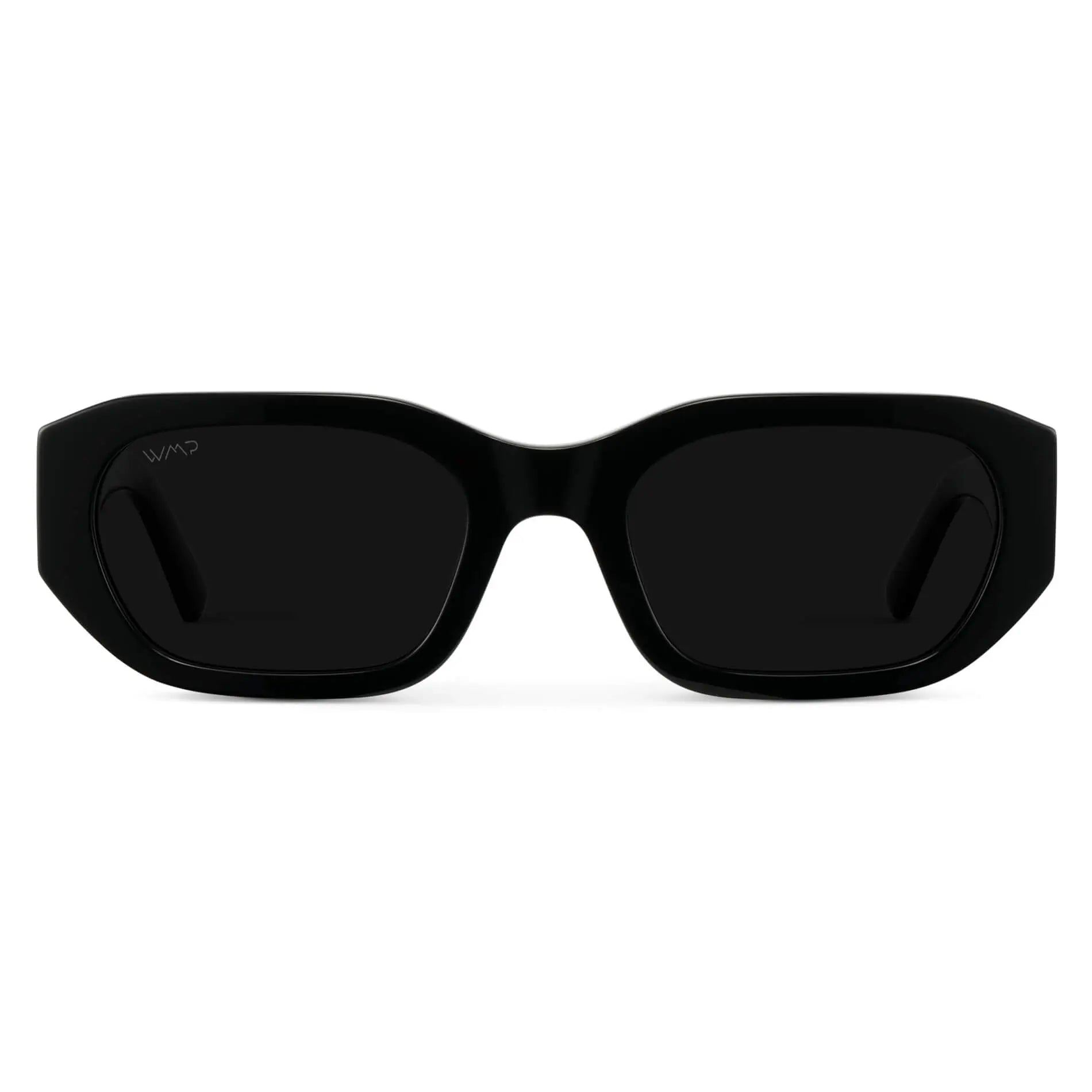 Black / Triple Black Lens || Women's Rectangular Cateye Sunglasses with Black Acetate Frame and Triple Black Polarized Lens