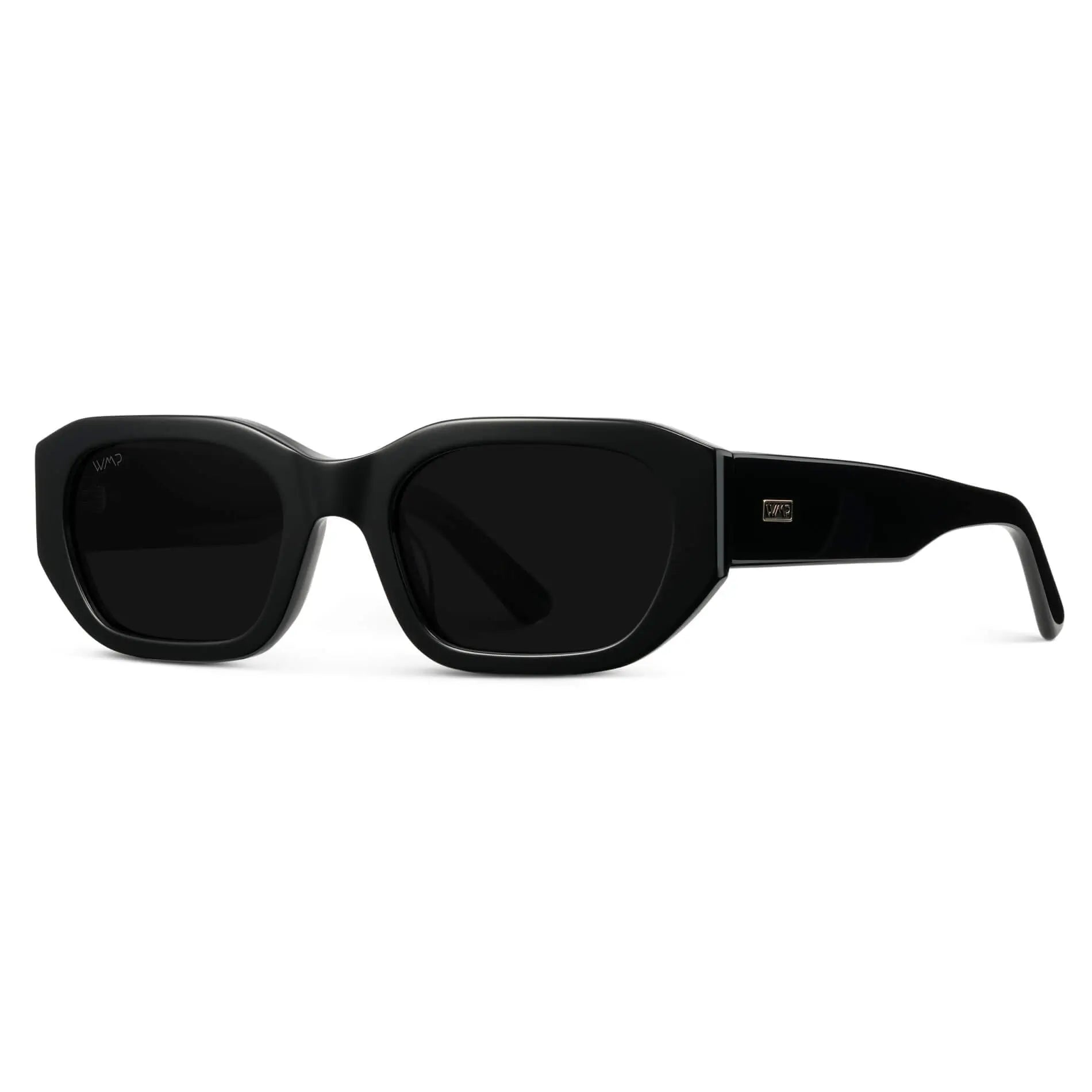 Black / Triple Black Lens || Women's Rectangular Cateye Sunglasses with Black Acetate Frame and Triple Black Polarized Lens