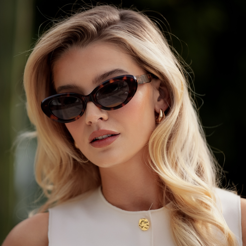 Brown Tortoise / Smoke Grey Lens || Women's polarized rounded cat-eye sunglasses with Brown Tortoise Acetate Frame and Smoke Grey Lens