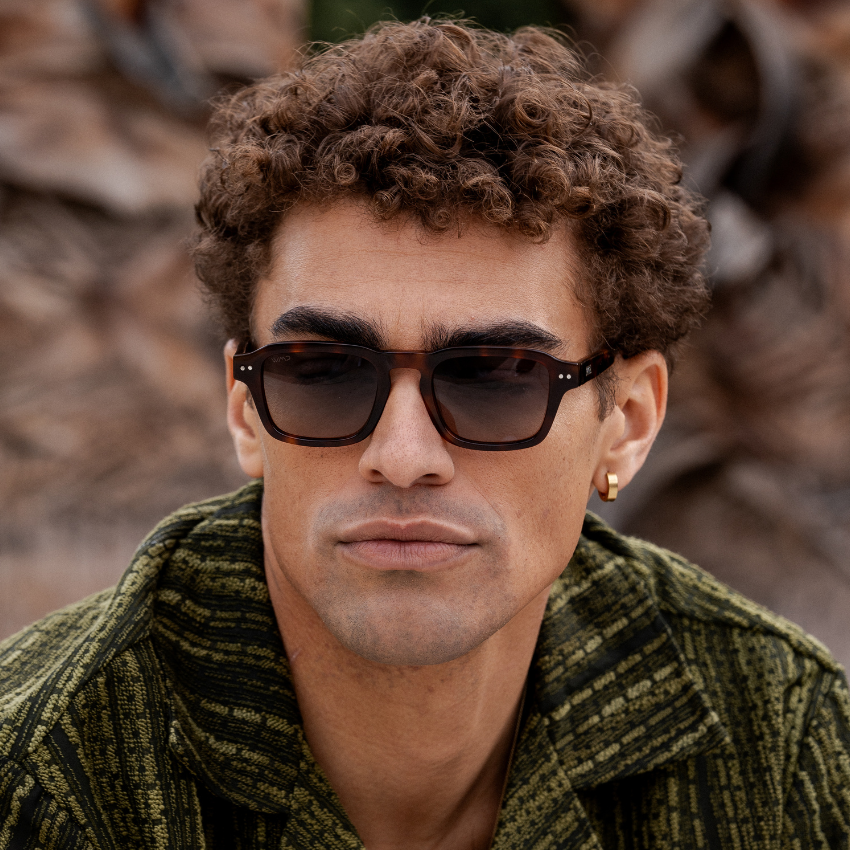 Havana Tortoise / Grey Brown Gradient Lens || Men's Rectangular Polarized Sunglasses with Tortoise Acetate Frame and Grey Brown Gradient Lens
