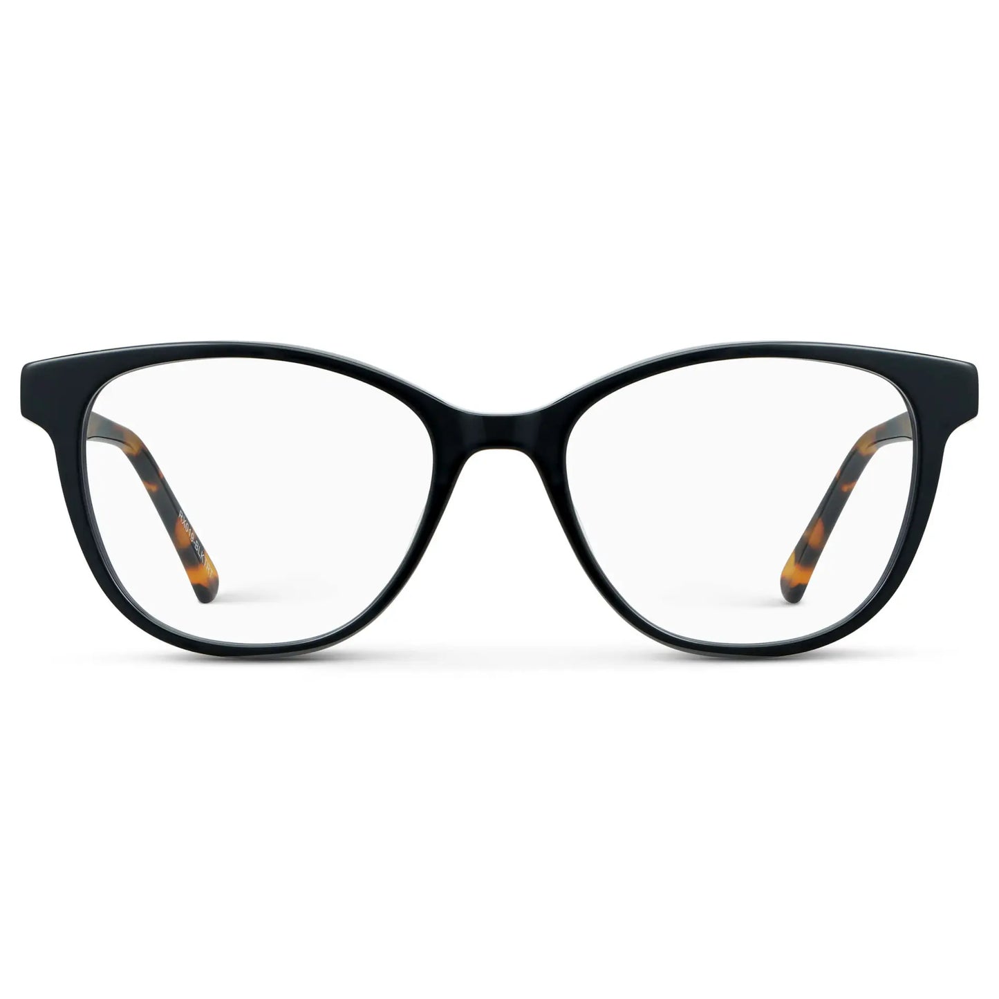 Black Autumn Tortoise || Women's Cat-Eye Eyeglasses with Black Autumn Tortoise Acetate Frame and Clear Prescription Lens on a white background