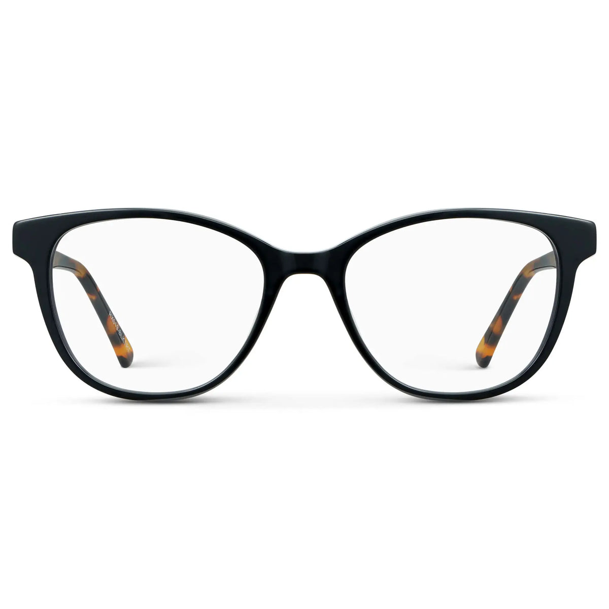 Black Autumn Tortoise || Women's Cat-Eye Eyeglasses with Black Autumn Tortoise Acetate Frame and Clear Prescription Lens on a white background