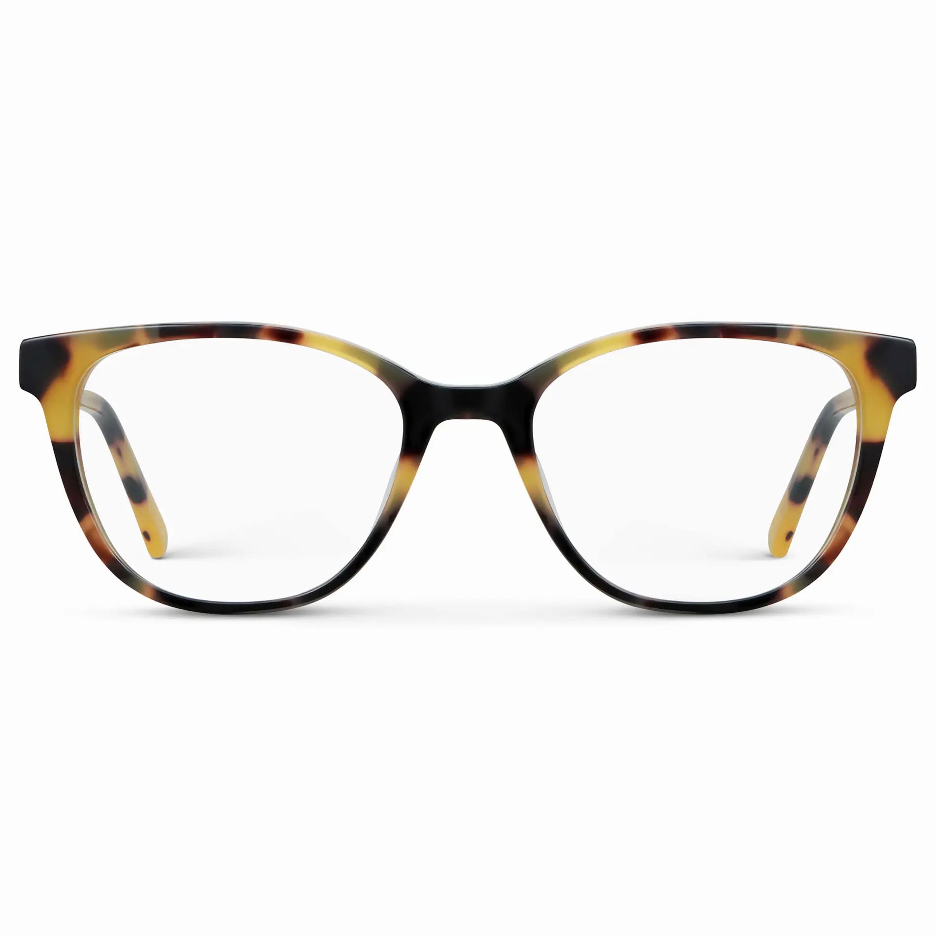 Dune Tortoise || Women's Cat-Eye Eyeglasses with Dune Tortoise Acetate Frame and Clear Prescription Lens on a white background