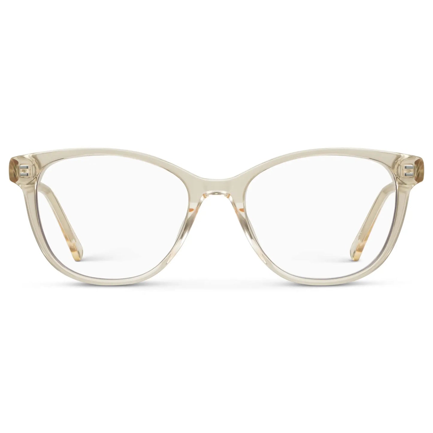 Light Yellow || Women's Cat-Eye Eyeglasses with Light Yellow Acetate Frame and Clear Prescription Lens on a white background