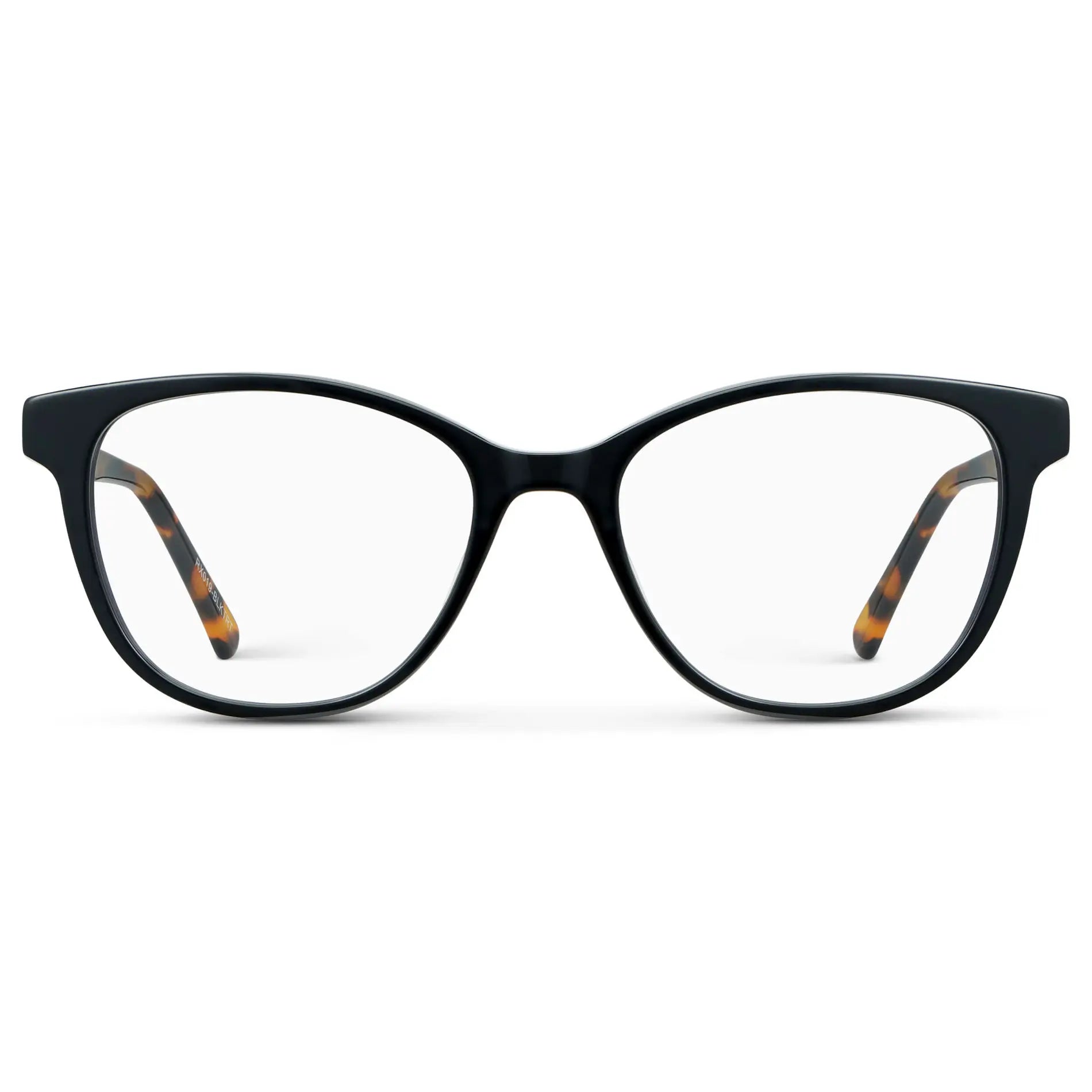 Black Autumn Tortoise || Women's Cat-Eye Blue Light Blocking Glasses with Black Autumn Tortoise Frame and Clear Lens on a white background 