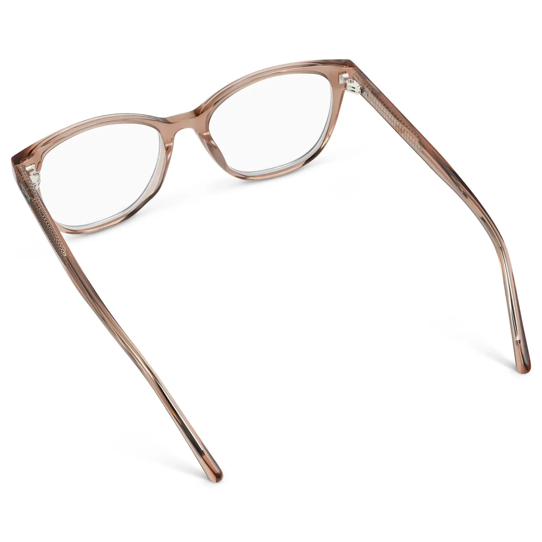 Light Brown || Back view of Women's Cat-Eye Blue Light Blocking Glasses with Light Brown Acetate Frame and Clear Lens on a white background 
