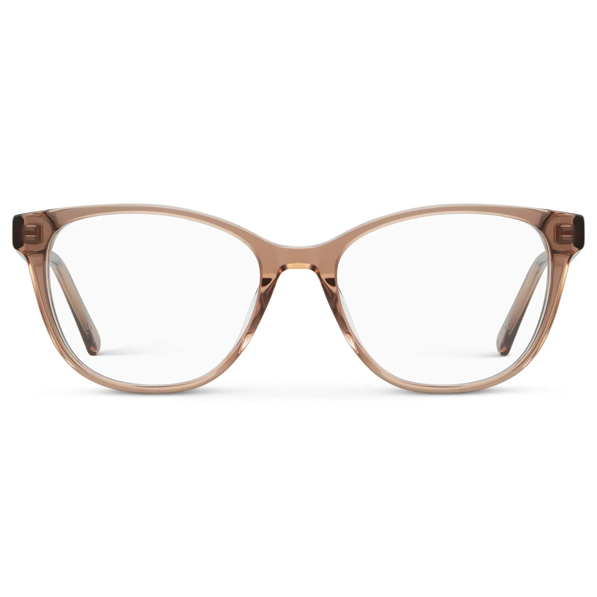Light Brown || Women's Cat-Eye Blue Light Blocking Glasses with Light Brown Acetate Frame and Clear Lens on a white background