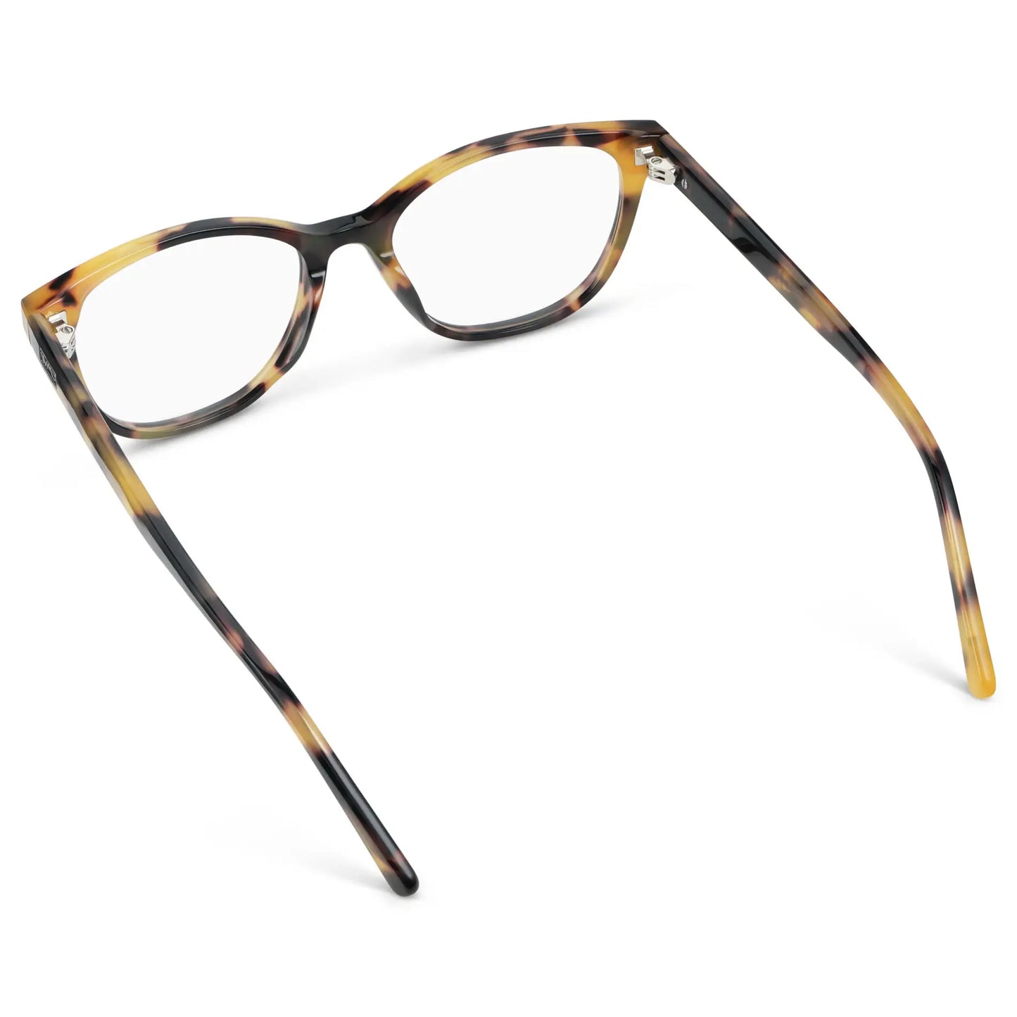 Dune Tortoise || Back view of Women's Cat-Eye Blue Light Blocking Glasses with Dune Tortoise Acetate Frame and Clear Lens on a white background