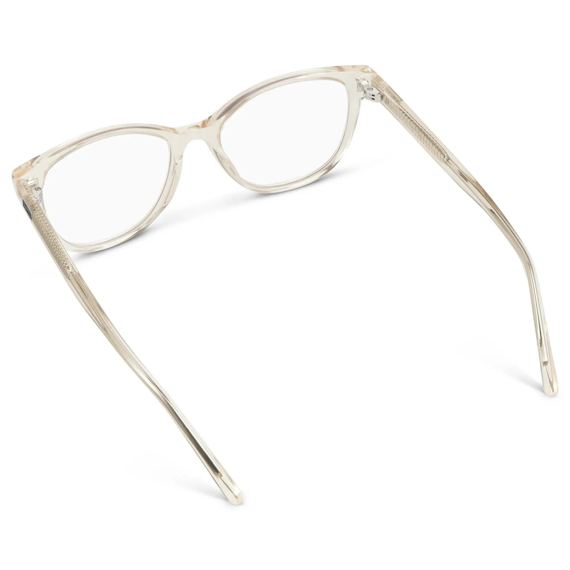 Light Yellow || Back view of Women's Cat-Eye Blue Light Blocking Glasses with Light Yellow Acetate Frame and Clear Lens on a white background