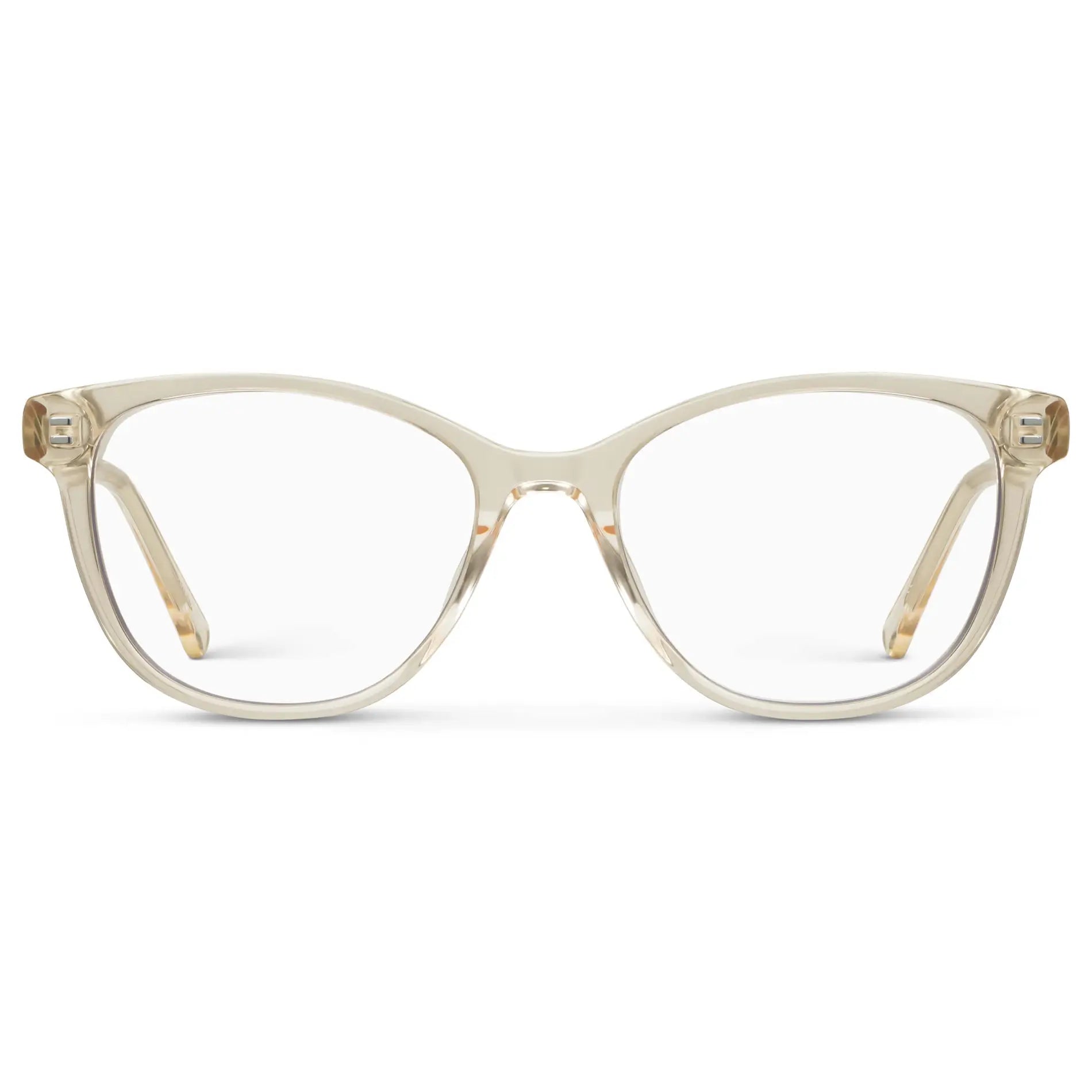 Light Yellow || Women's Cat-Eye Blue Light Blocking Glasses with Light Yellow Acetate Frame and Clear Lens on a white background 