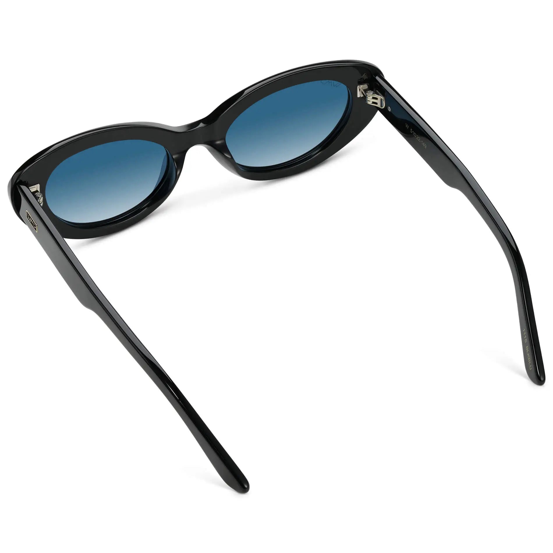 Black / Gradient Light Blue Lens || Women's polarized rounded cat-eye sunglasses with Black Acetate Frame and Gradient Light Blue Lens