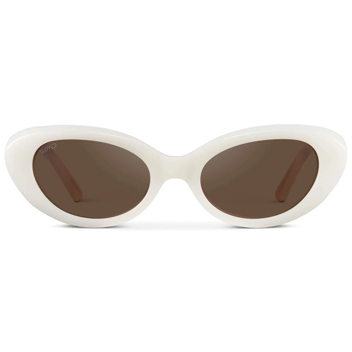 Pearl White / Brown Lens || Women's polarized rounded cat-eye sunglasses with Pearl White Acetate Frame and Brown Lens