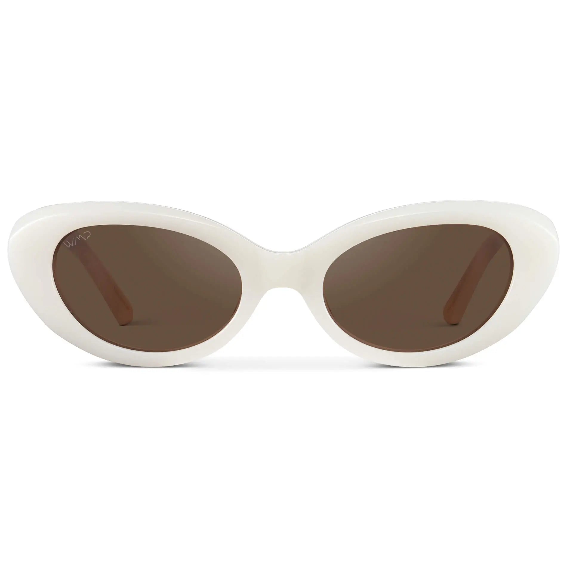 Pearl White / Brown Lens || Women's polarized rounded cat-eye sunglasses with Pearl White Acetate Frame and Brown Lens