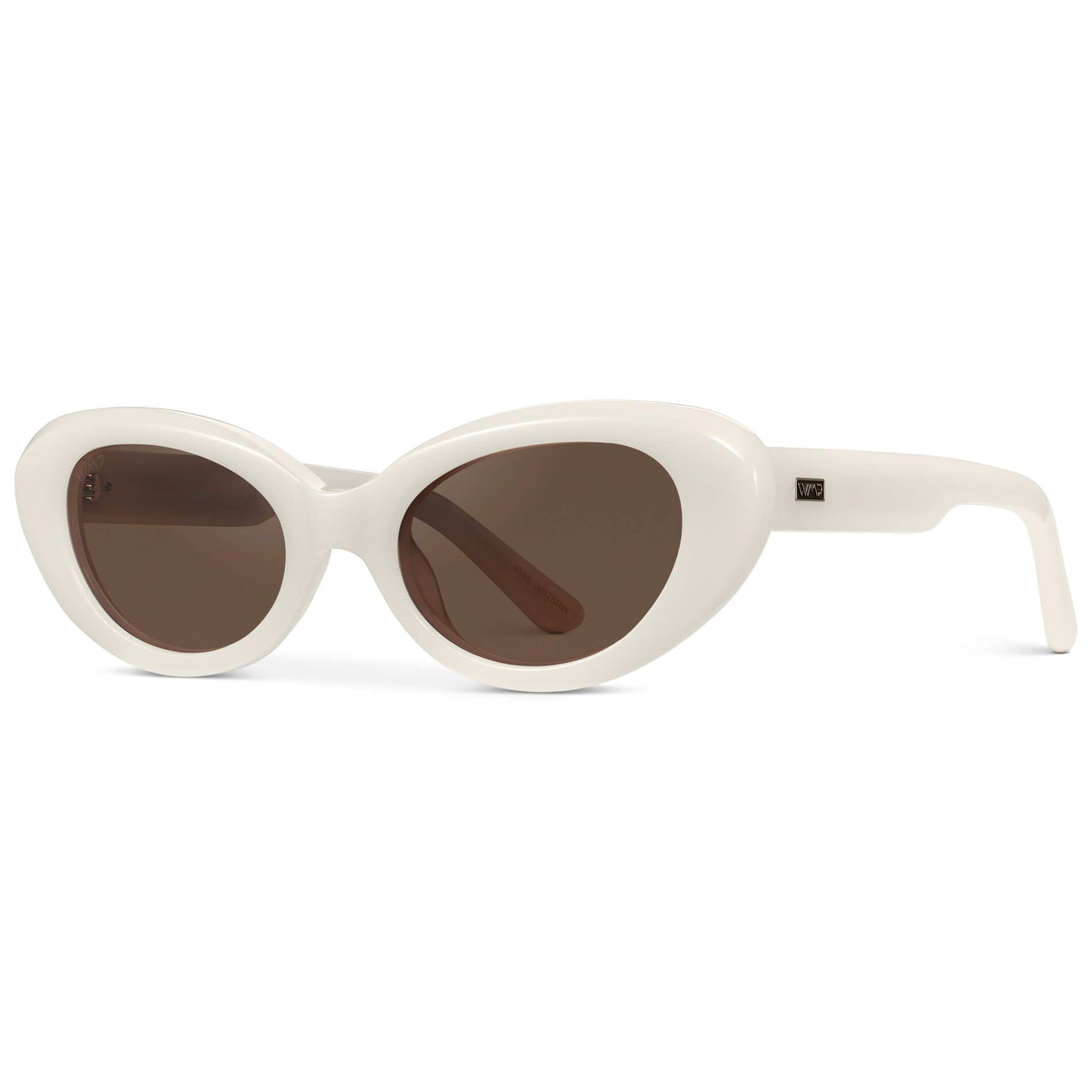 Pearl White / Brown Lens || Women's polarized rounded cat-eye sunglasses with Pearl White Acetate Frame and Brown Lens