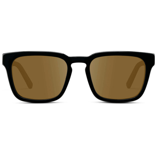 Black / Amber || Men's Sleek Square Prescription Sunglasses with Black Acetate Frame and Amber Prescription Lens