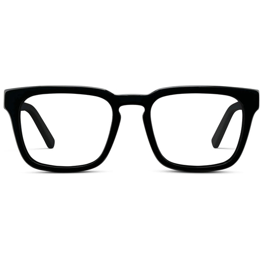 Black || Men's Sleek Square Eyeglasses with Black Acetate Frame and Clear Prescription Lens