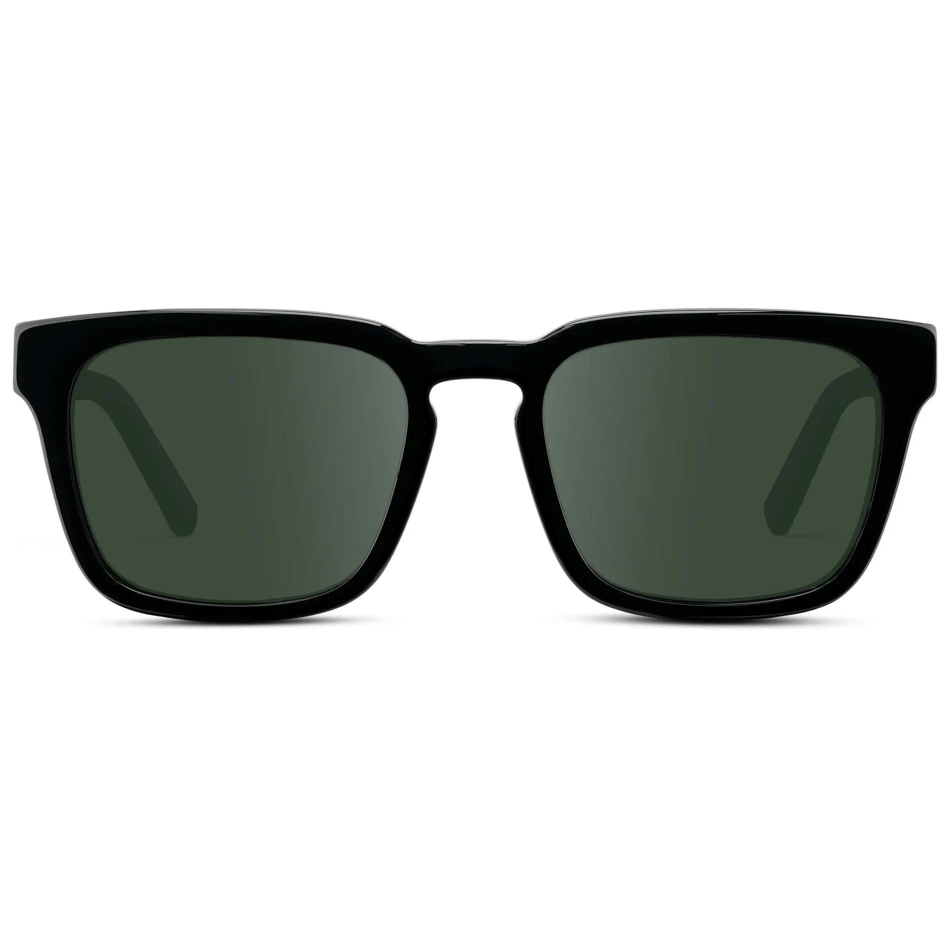 Black / G15 || Men's Sleek Square Prescription Sunglasses with Black Acetate Frame and Green Prescription Lens