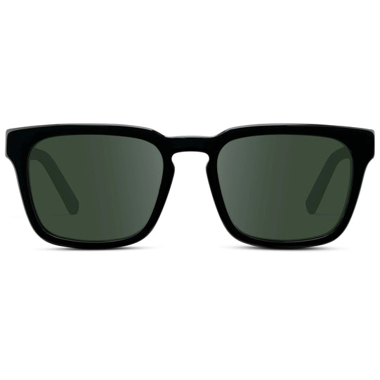 Black / G15 || Men's Sleek Square Prescription Sunglasses with Black Acetate Frame and Green Prescription Lens