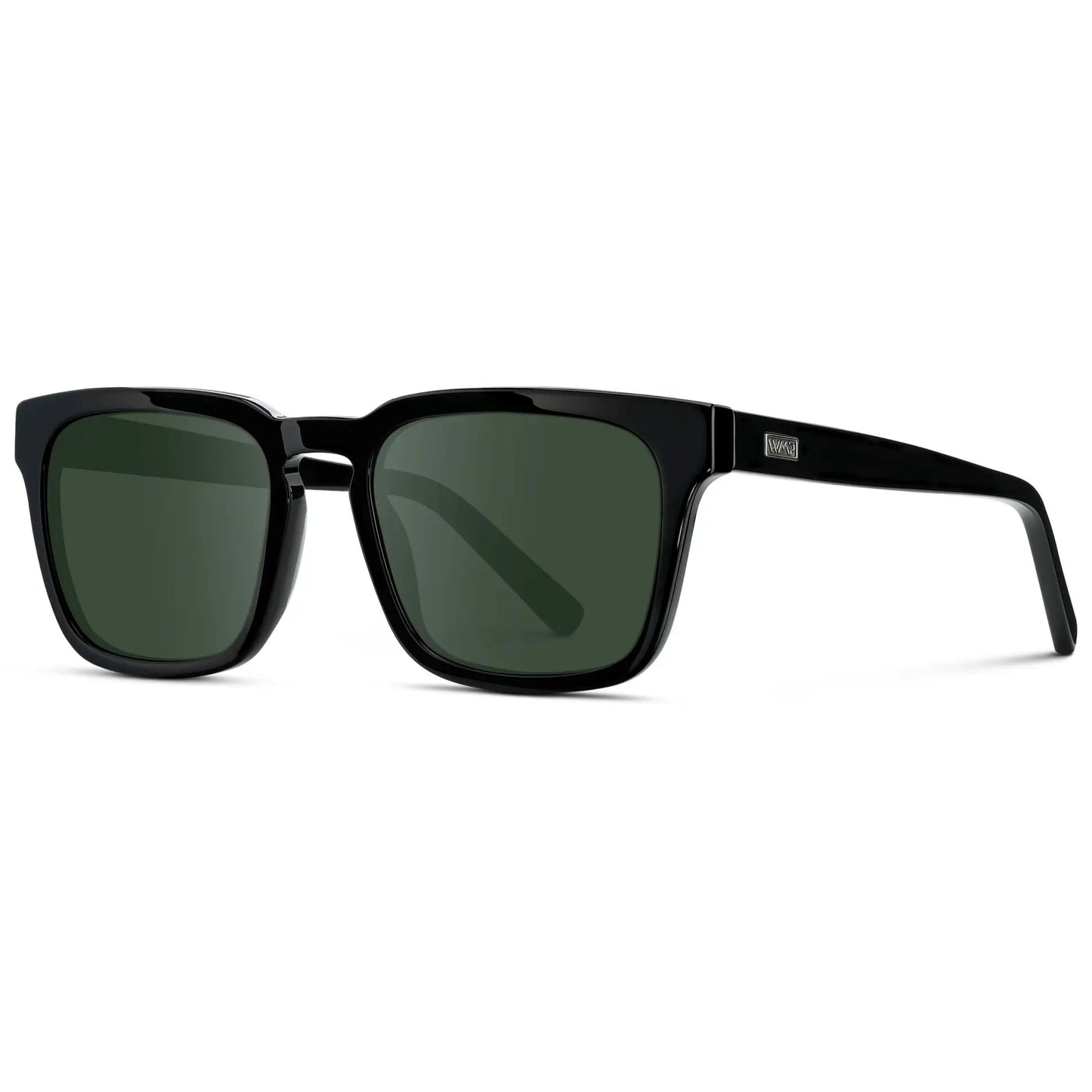 Black / G15 || Men's Sleek Square Prescription Sunglasses with Black Acetate Frame and Green Prescription Lens
