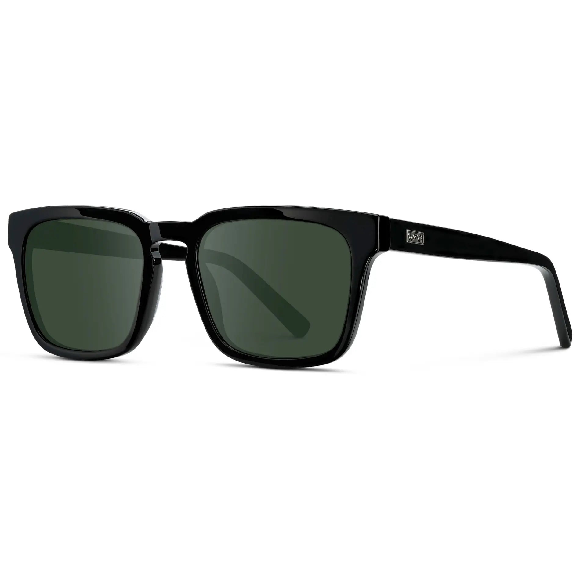 Black / G15 || Men's Sleek Square Prescription Sunglasses with Black Acetate Frame and Green Prescription Lens