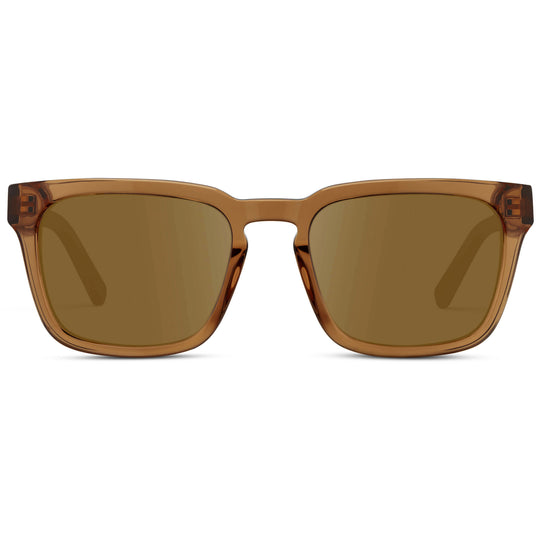 Crystal Brown / Amber || Men's Sleek Square Prescription Sunglasses with Crystal Brown Acetate Frame and Amber Prescription Lens