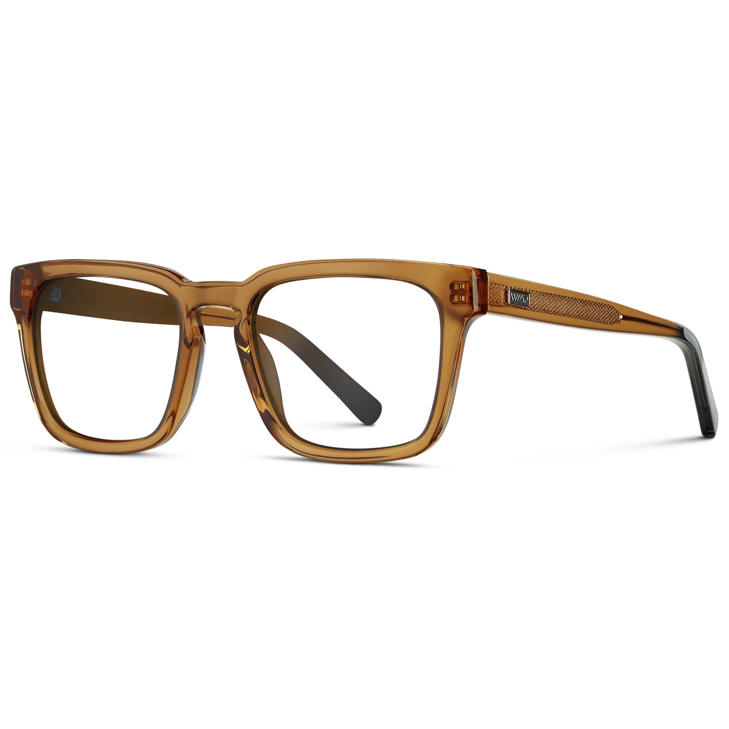 Crystal Brown || Men's Sleek Square Eyeglasses with Crystal Brown Acetate Frame and Clear Prescription Lens