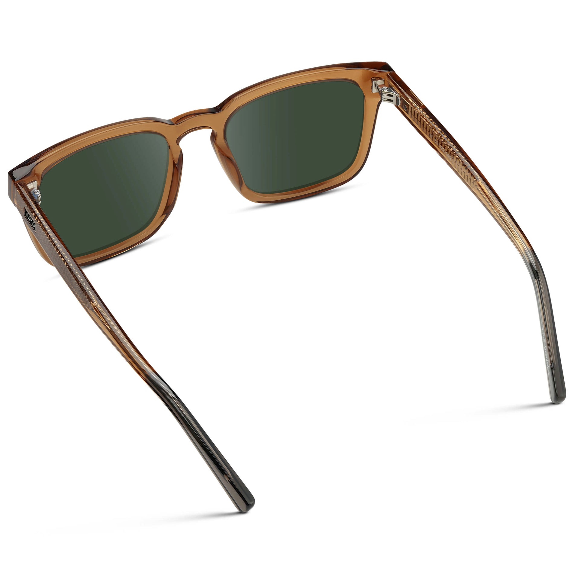 Crystal Brown / G15 || Men's Sleek Square Prescription Sunglasses with Crystal Brown Acetate Frame and Green Prescription Lens