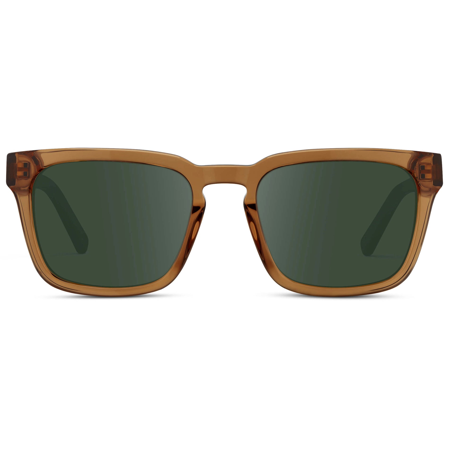Crystal Brown / G15 || Men's Sleek Square Prescription Sunglasses with Crystal Brown Acetate Frame and Green Prescription Lens