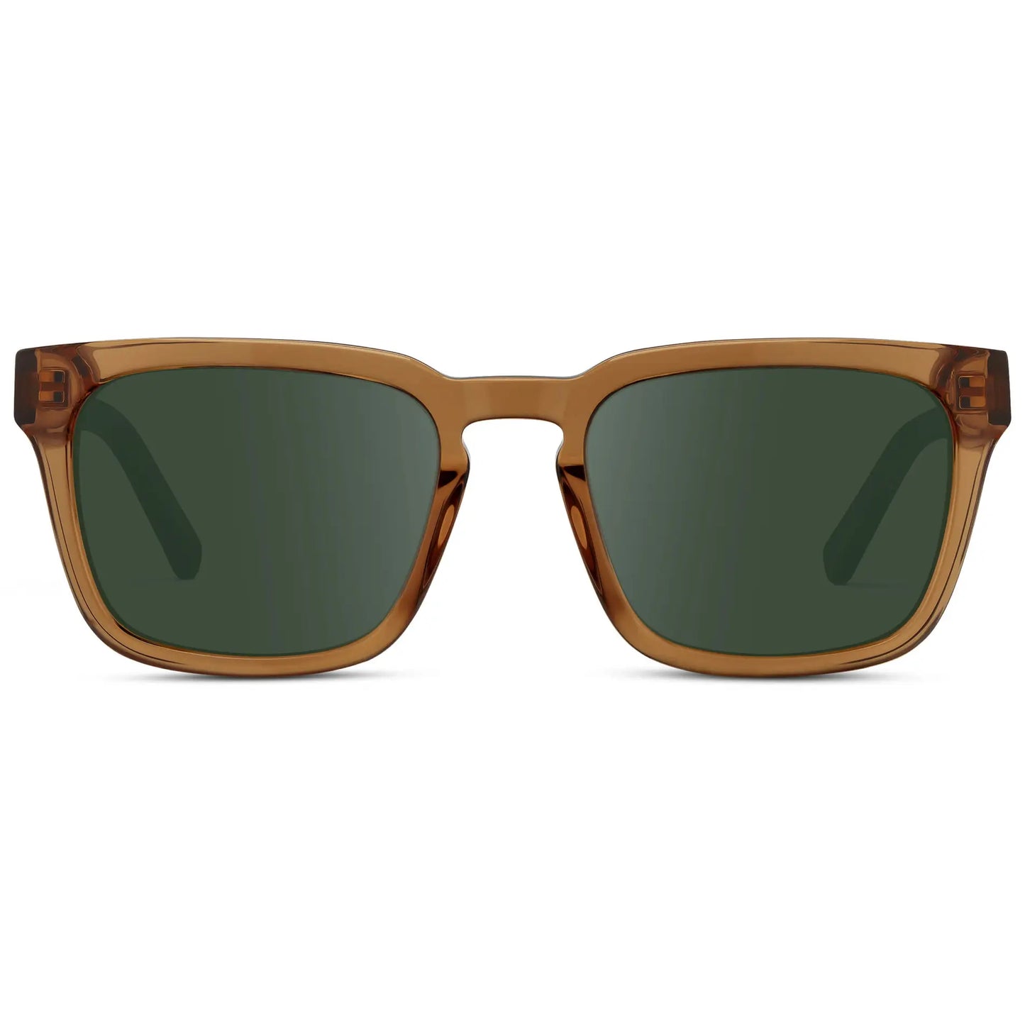 Crystal Brown / G15 || Men's Sleek Square Prescription Sunglasses with Crystal Brown Acetate Frame and Green Prescription Lens