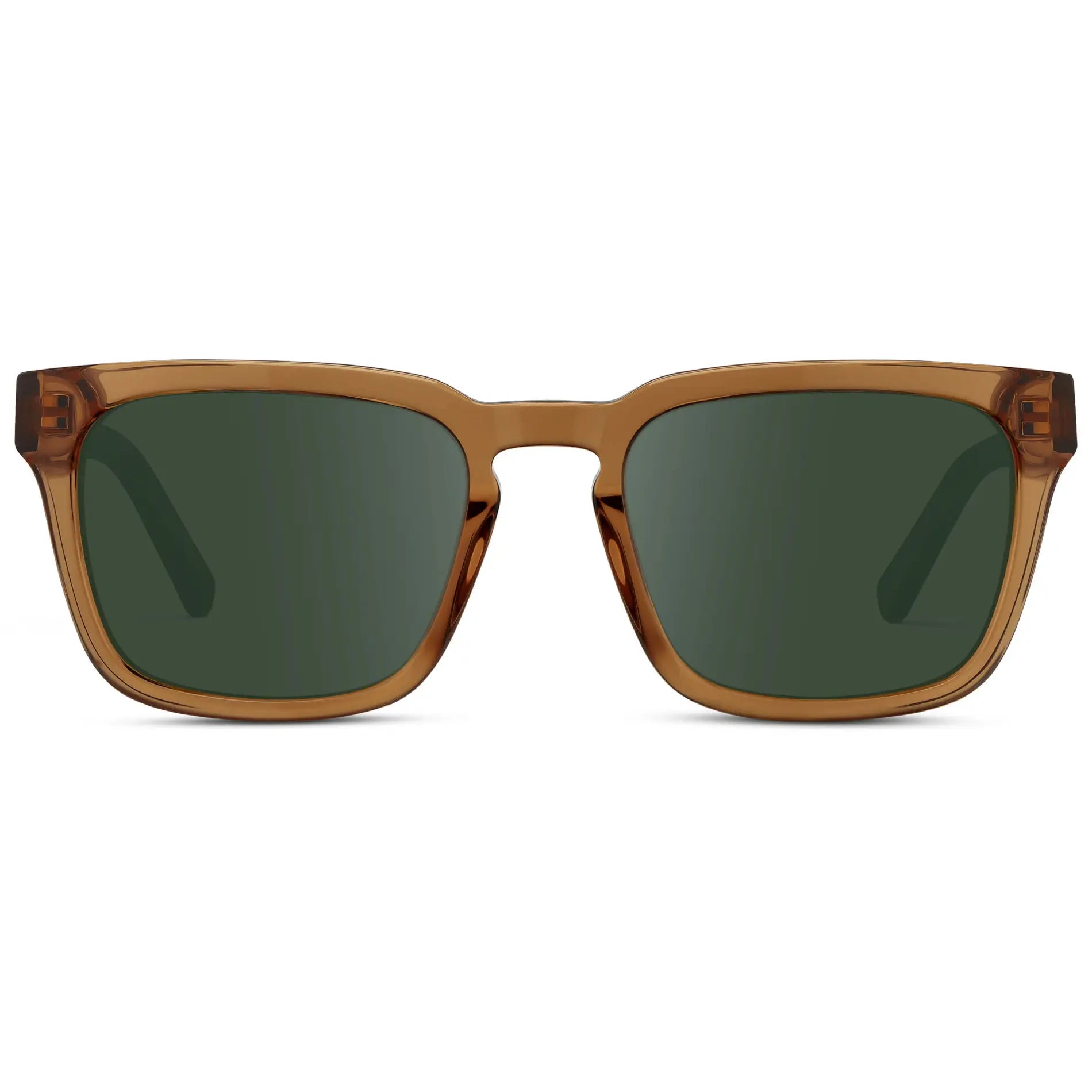 Crystal Brown / G15 || Men's Sleek Square Prescription Sunglasses with Crystal Brown Acetate Frame and Green Prescription Lens