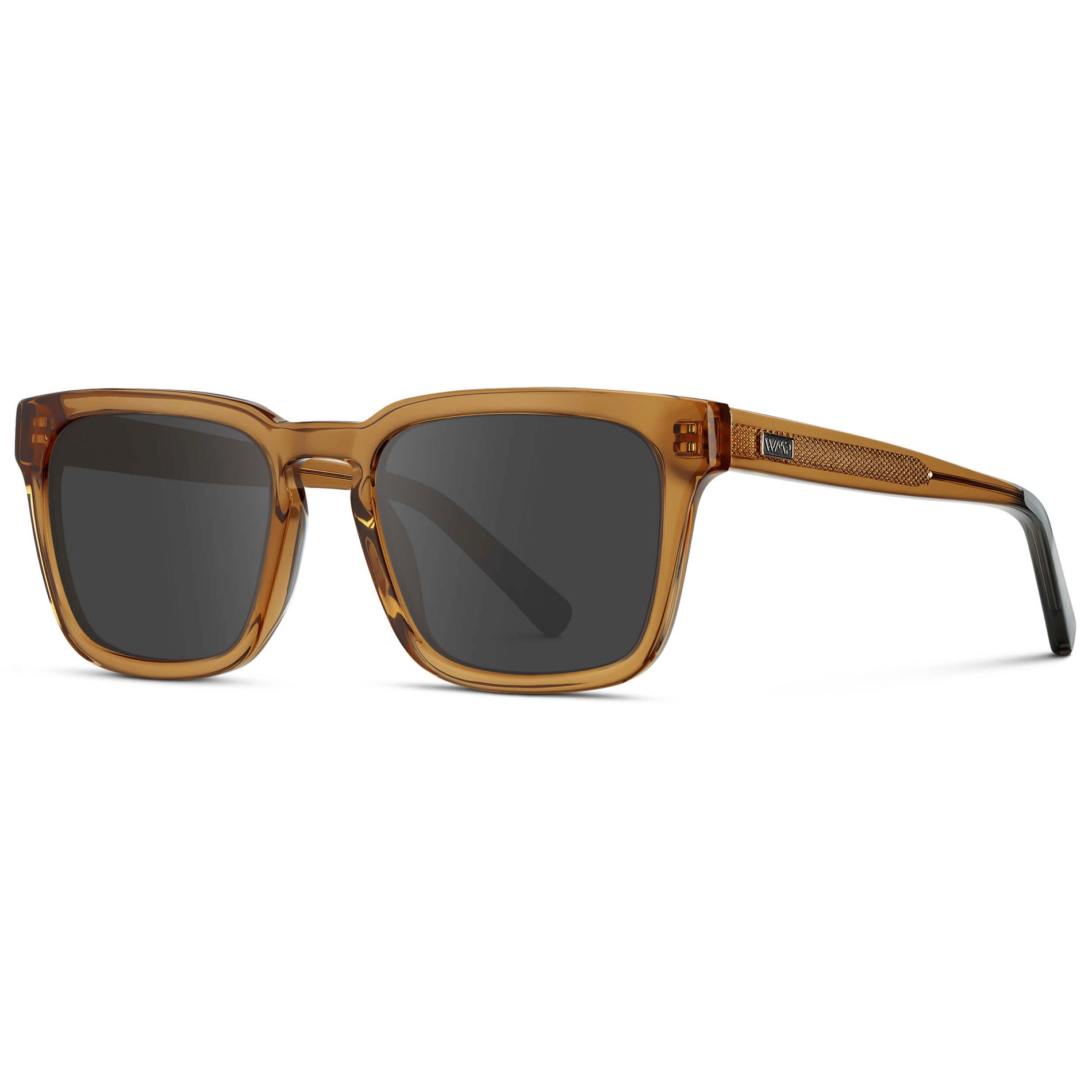 Crystal Brown / Grey || Men's Sleek Square Prescription Sunglasses with Crystal Brown Acetate Frame and Grey Prescription Lens