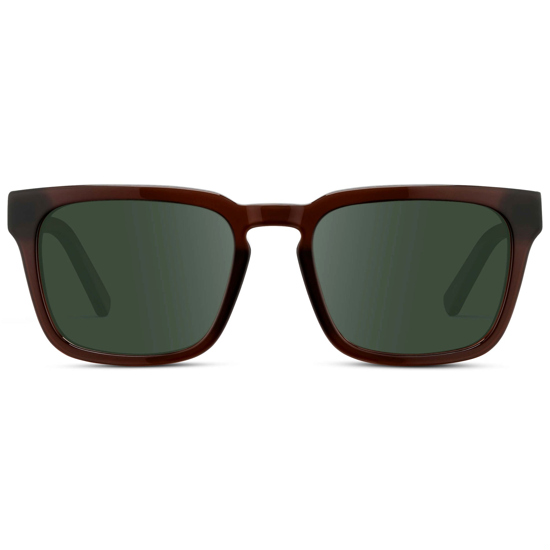 Burnt Cedar Brown / G15 || Men's Sleek Square Prescription Sunglasses with Burnt Cedar Brown Acetate Frame and Green Prescription Lens