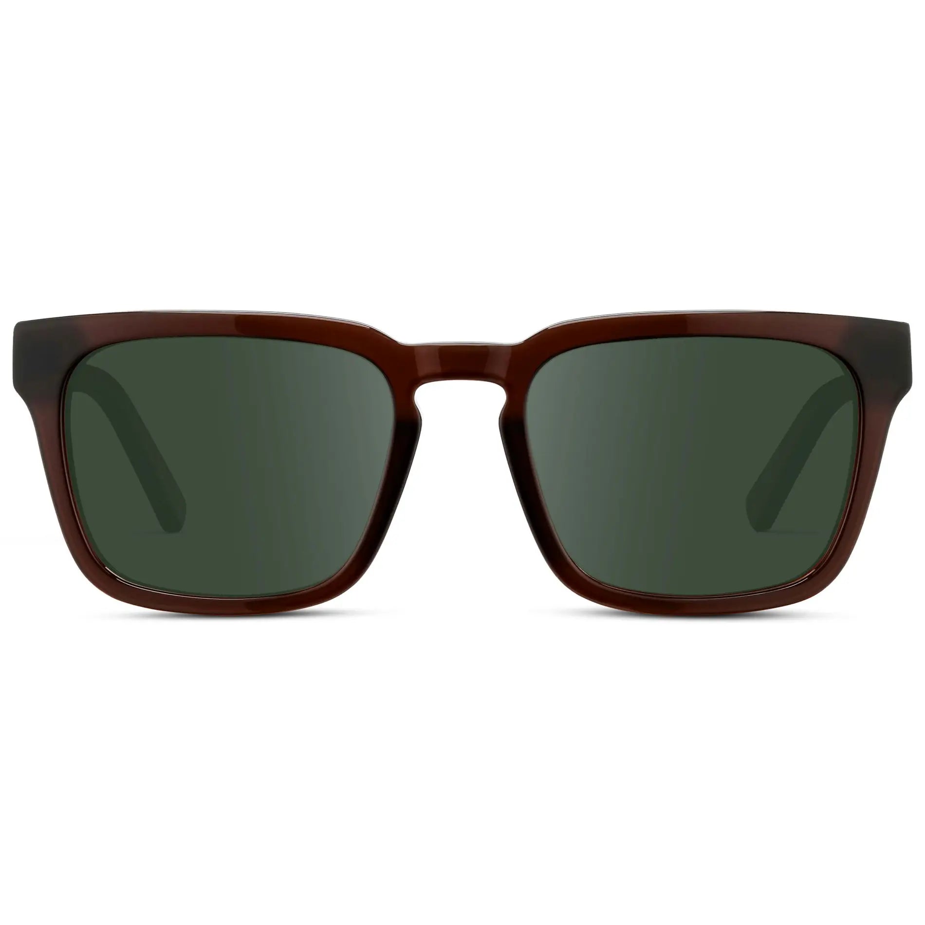 Burnt Cedar Brown / G15 || Men's Sleek Square Prescription Sunglasses with Burnt Cedar Brown Acetate Frame and Green Prescription Lens