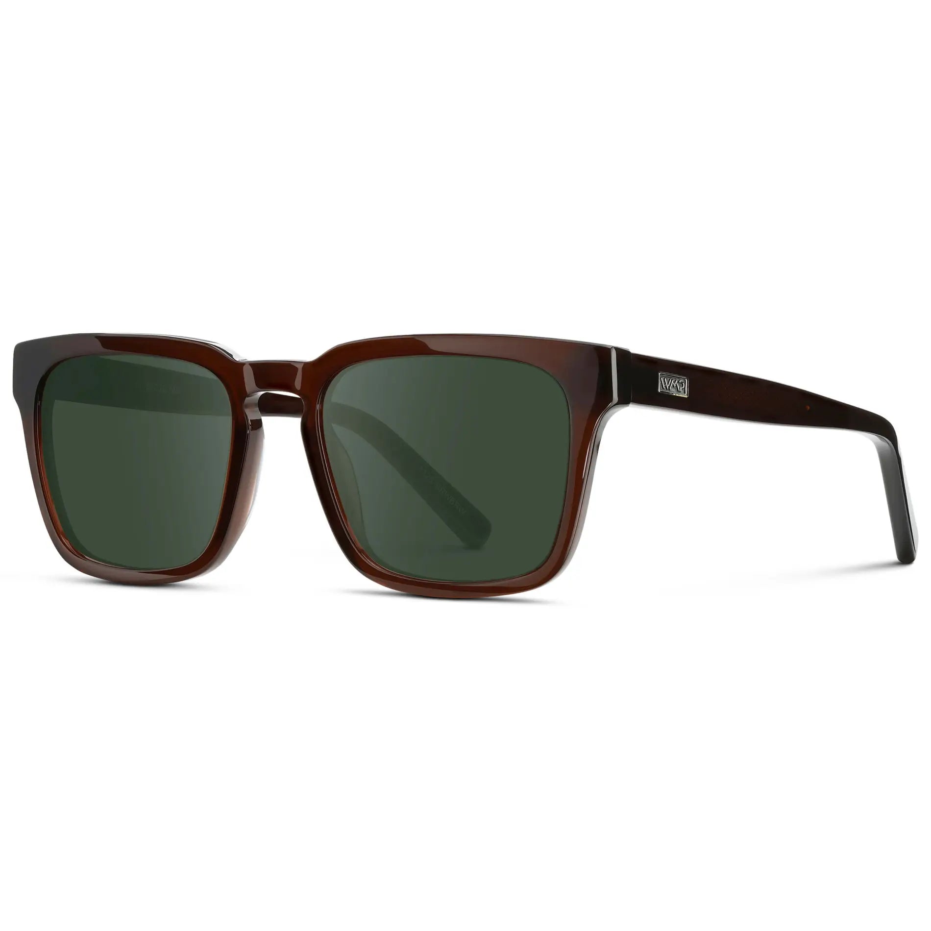 Burnt Cedar Brown / G15 || Men's Sleek Square Prescription Sunglasses with Burnt Cedar Brown Acetate Frame and Green Prescription Lens