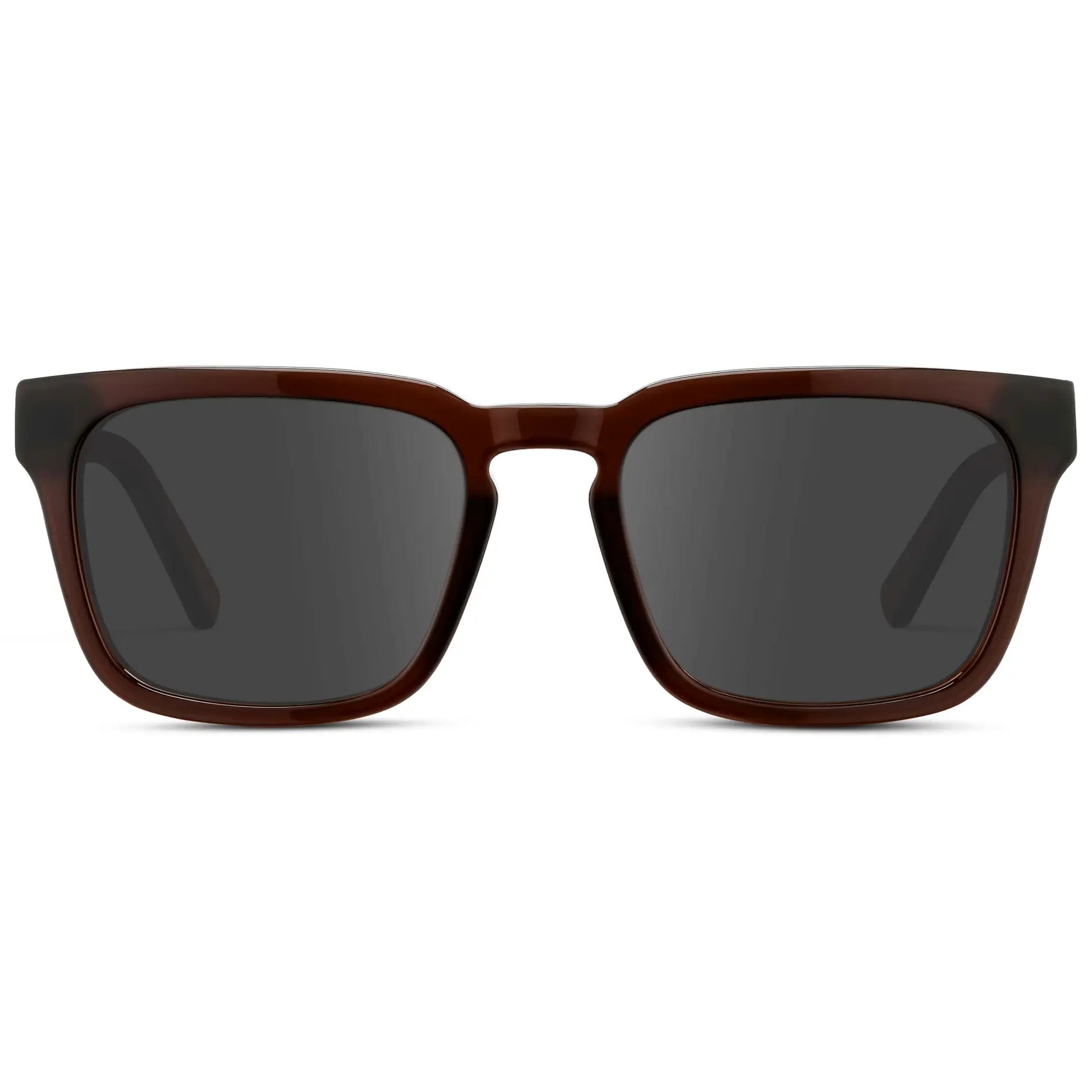 Burnt Cedar Brown / Grey || Men's Sleek Square Prescription Sunglasses with Burnt Cedar Brown Acetate Frame and Grey Prescription Lens