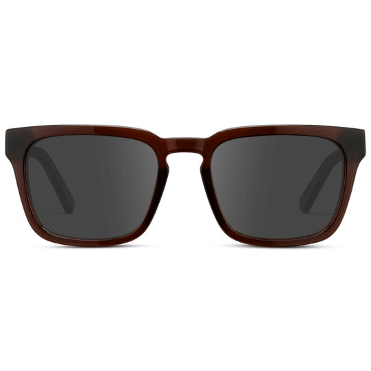 Burnt Cedar Brown / Grey || Men's Sleek Square Prescription Sunglasses with Burnt Cedar Brown Acetate Frame and Grey Prescription Lens