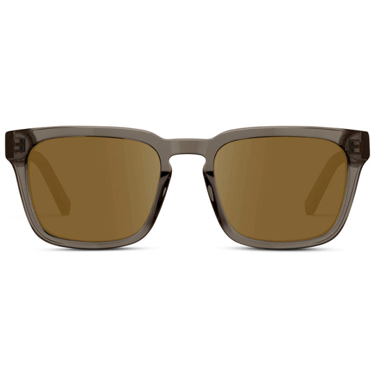 Crystal Gunmetal / Amber || Men's Sleek Square Prescription Sunglasses with Crystal Gunmetal Acetate Frame and Amber Prescription Lens