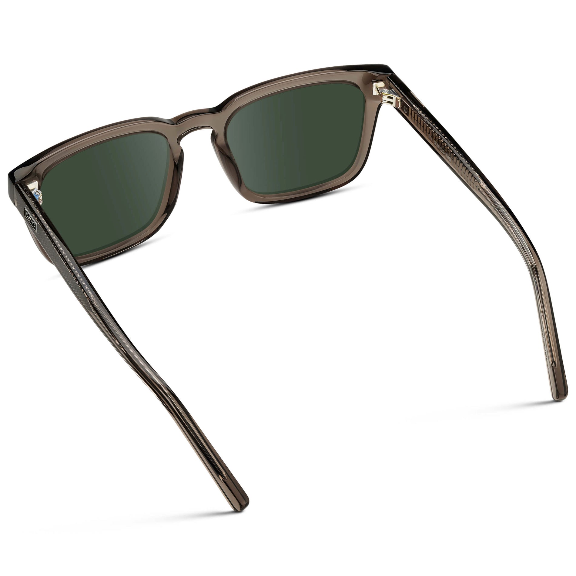 Crystal Gunmetal / G15 || Men's Sleek Square Prescription Sunglasses with Crystal Gunmetal Acetate Frame and Green Prescription Lens