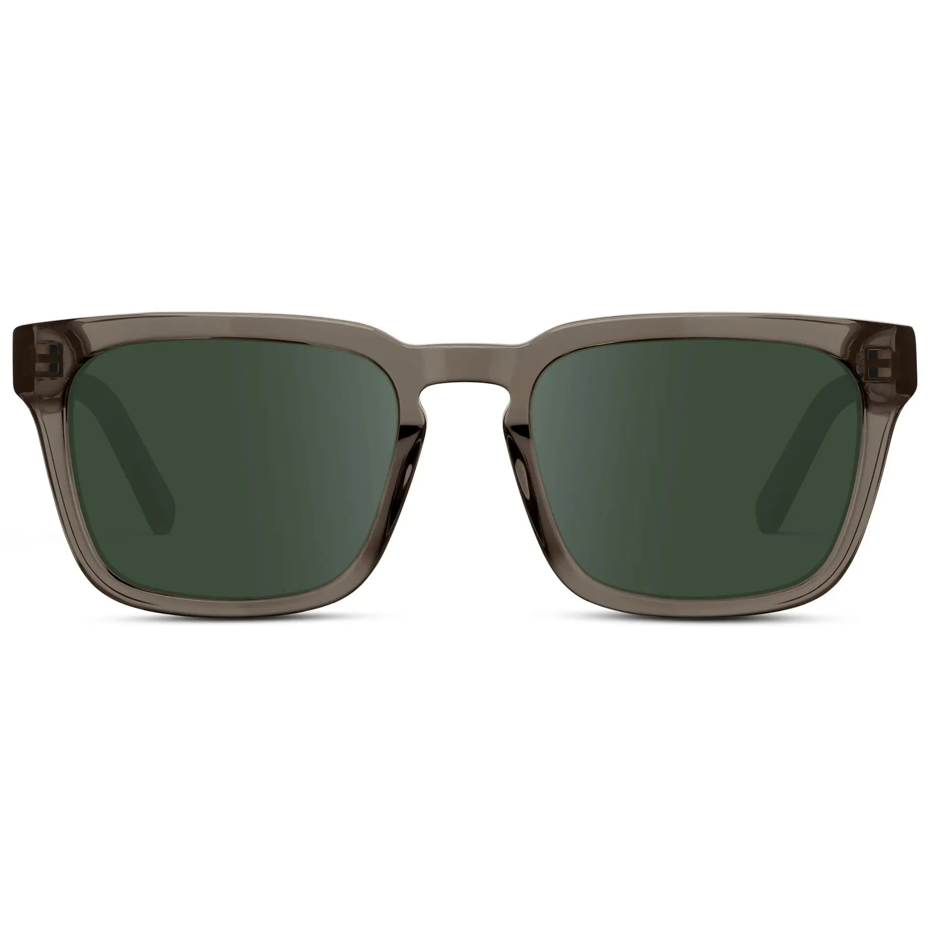 Crystal Gunmetal / G15 || Men's Sleek Square Prescription Sunglasses with Crystal Gunmetal Acetate Frame and Green Prescription Lens