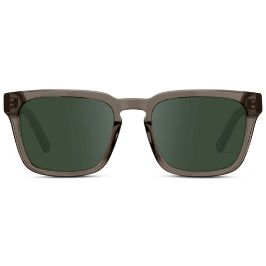 Crystal Gunmetal / G15 || Men's Sleek Square Prescription Sunglasses with Crystal Gunmetal Acetate Frame and Green Prescription Lens