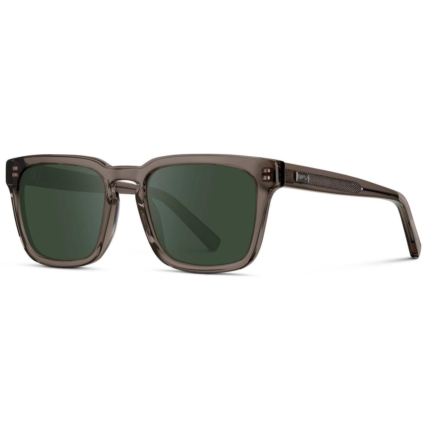 Crystal Gunmetal / G15 || Men's Sleek Square Prescription Sunglasses with Crystal Gunmetal Acetate Frame and Green Prescription Lens