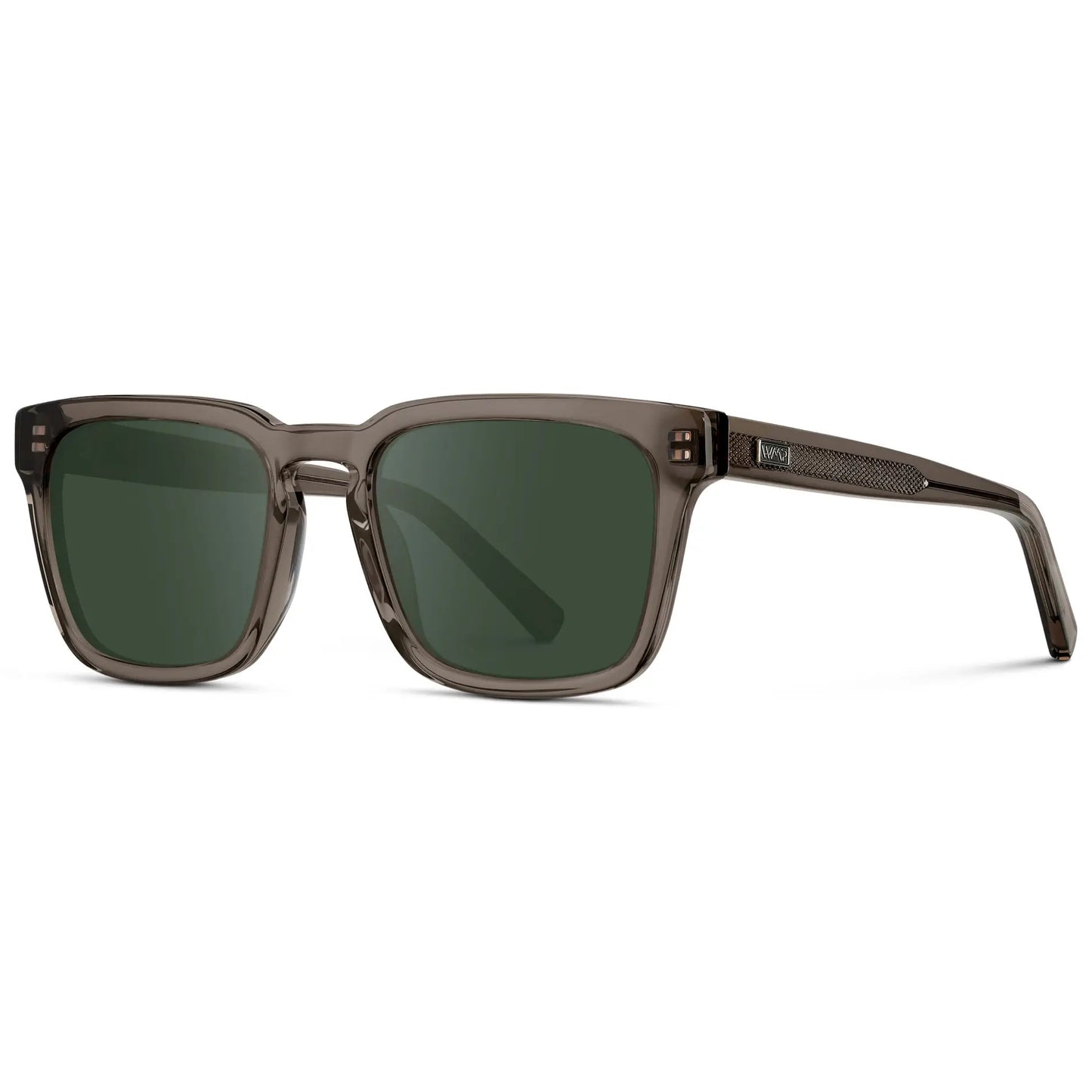 Crystal Gunmetal / G15 || Men's Sleek Square Prescription Sunglasses with Crystal Gunmetal Acetate Frame and Green Prescription Lens