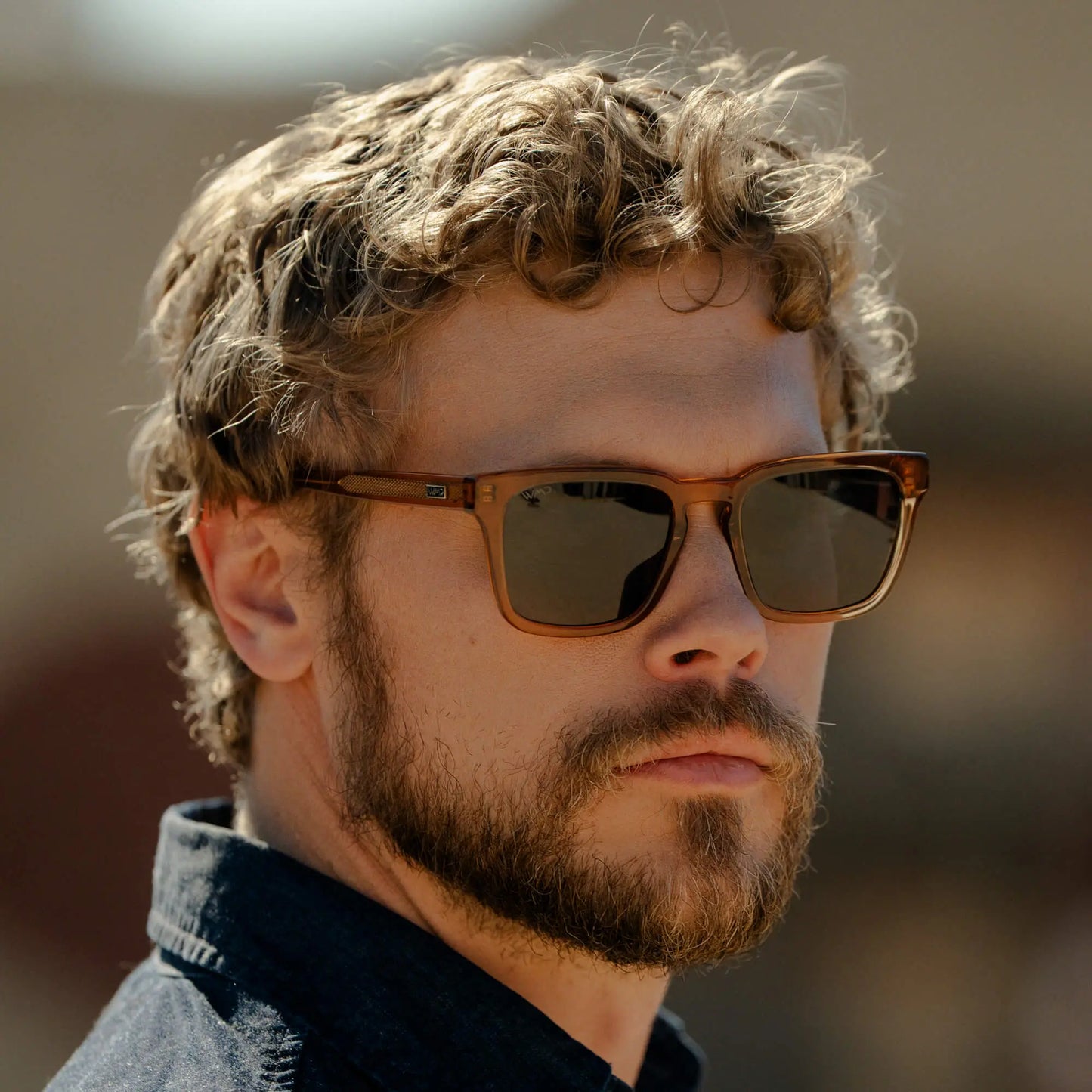 Crystal Brown / Triple Black Lens || Men's Sleek Square Sunglasses with Crystal Brown Acetate Frame and Triple Black Polarized Lens