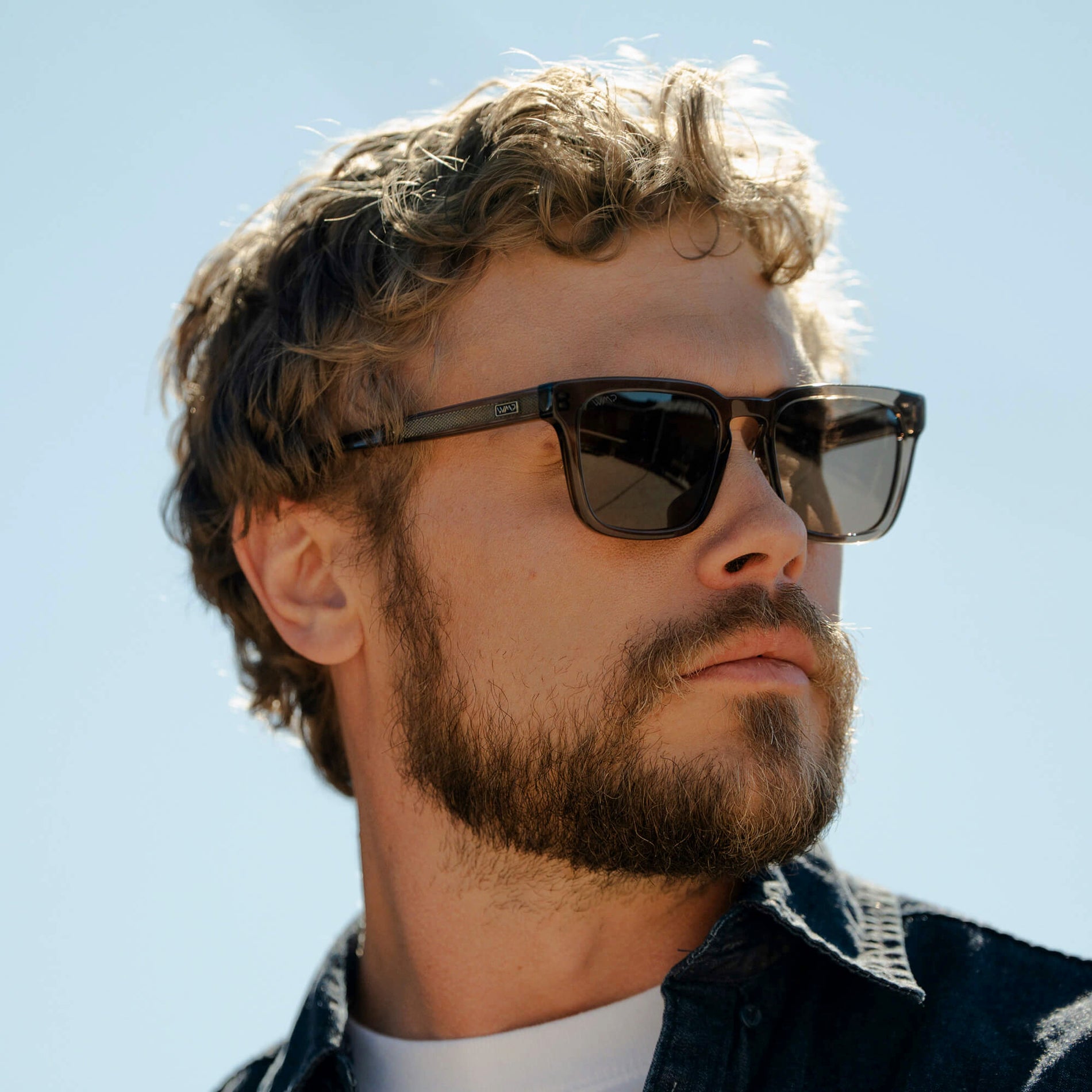 Crystal Gunmetal / Brown Lens || Men's Sleek Square Sunglasses with Crystal Gunmetal Acetate Frame and Brown Polarized Lens