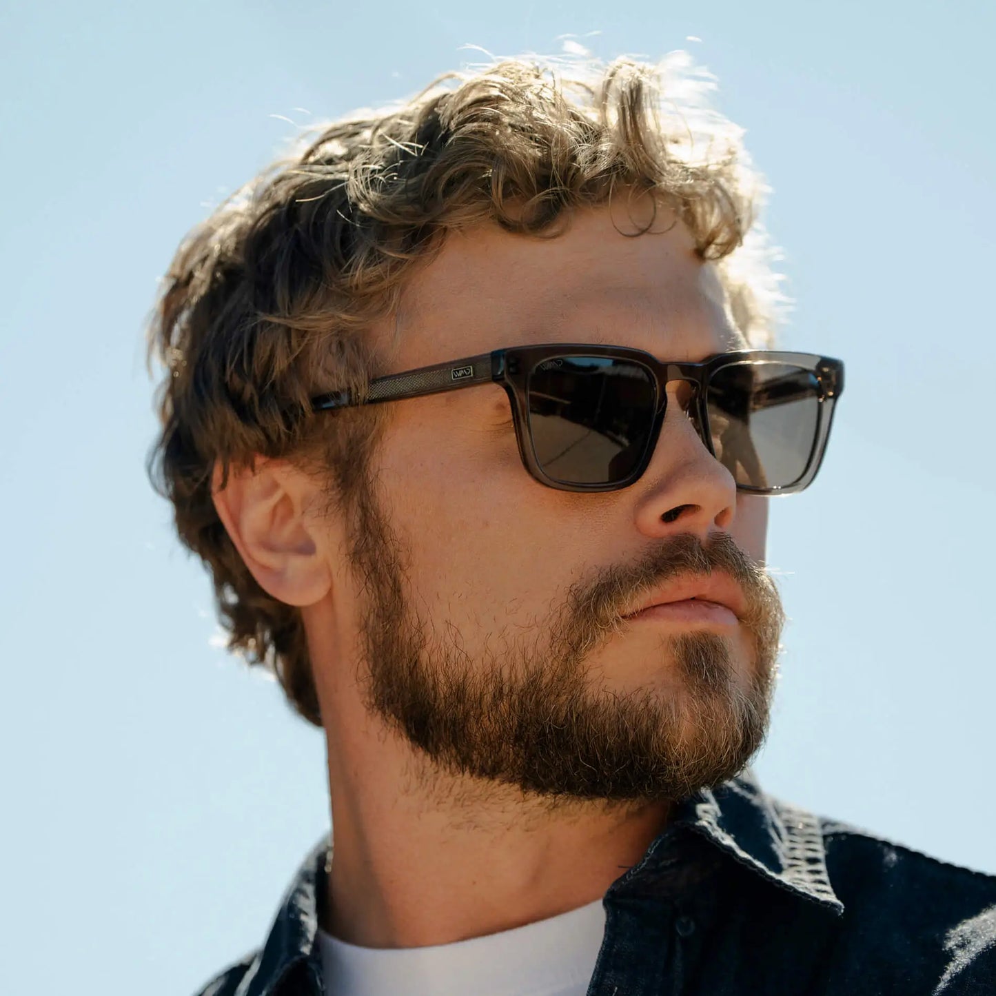 Crystal Gunmetal / Brown Lens || Men's Sleek Square Sunglasses with Crystal Gunmetal Acetate Frame and Brown Polarized Lens