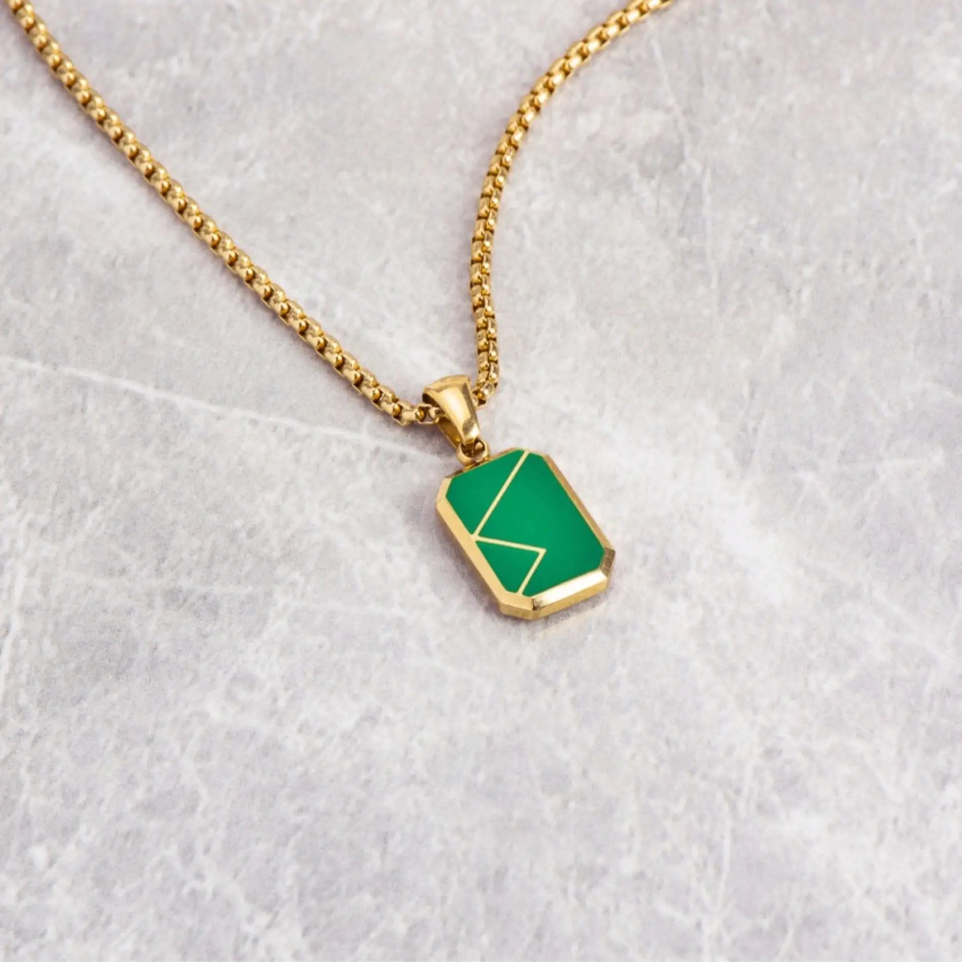 Gold / Napier Green Pendant || Handmade Staple Necklace with 14K Gold Plated Chain and Green Porcelain Pendant