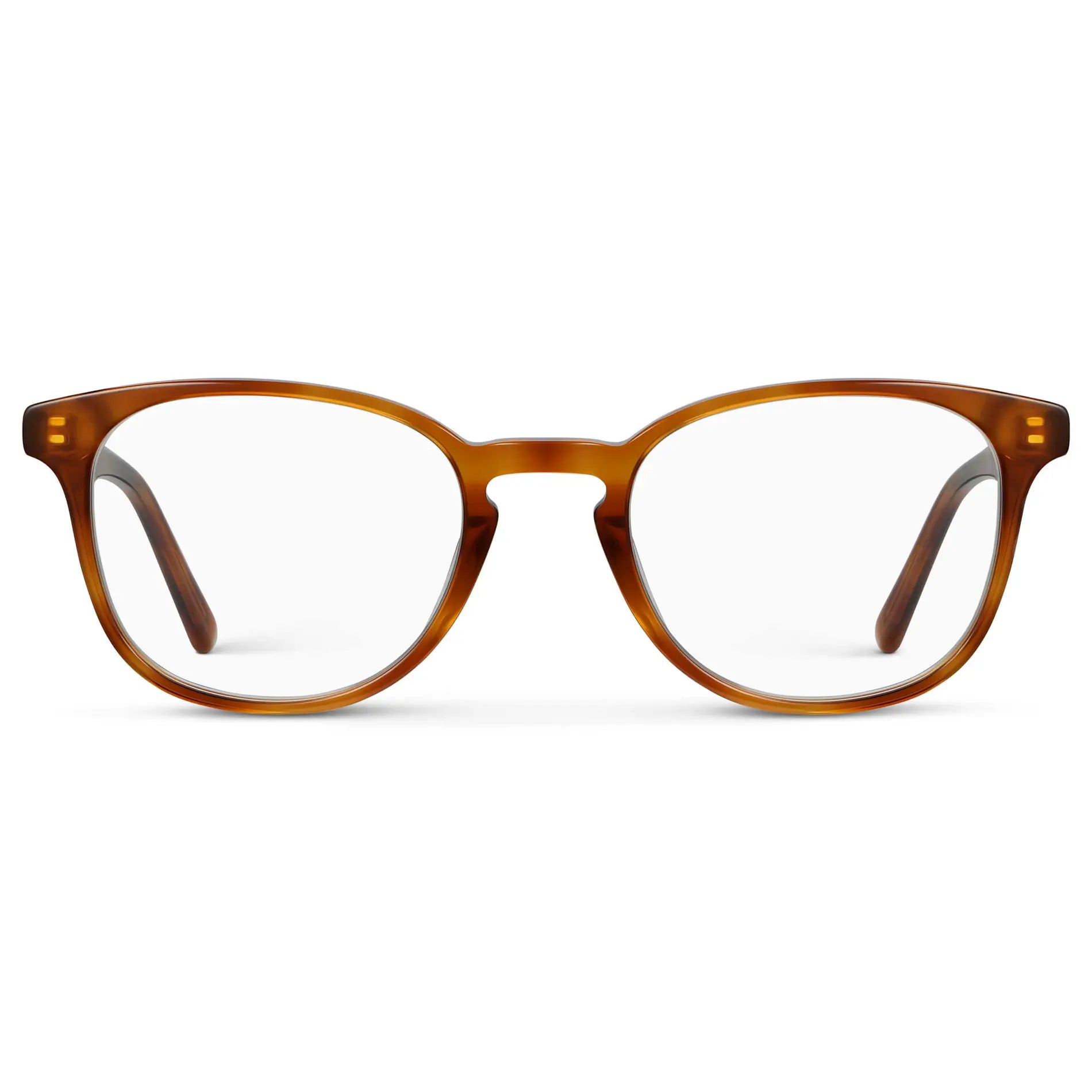 Honey Tortoise || Unisex Blue Light Blocking Glasses with Honey Tortoise Acetate Frame and Clear Lens on a white background 