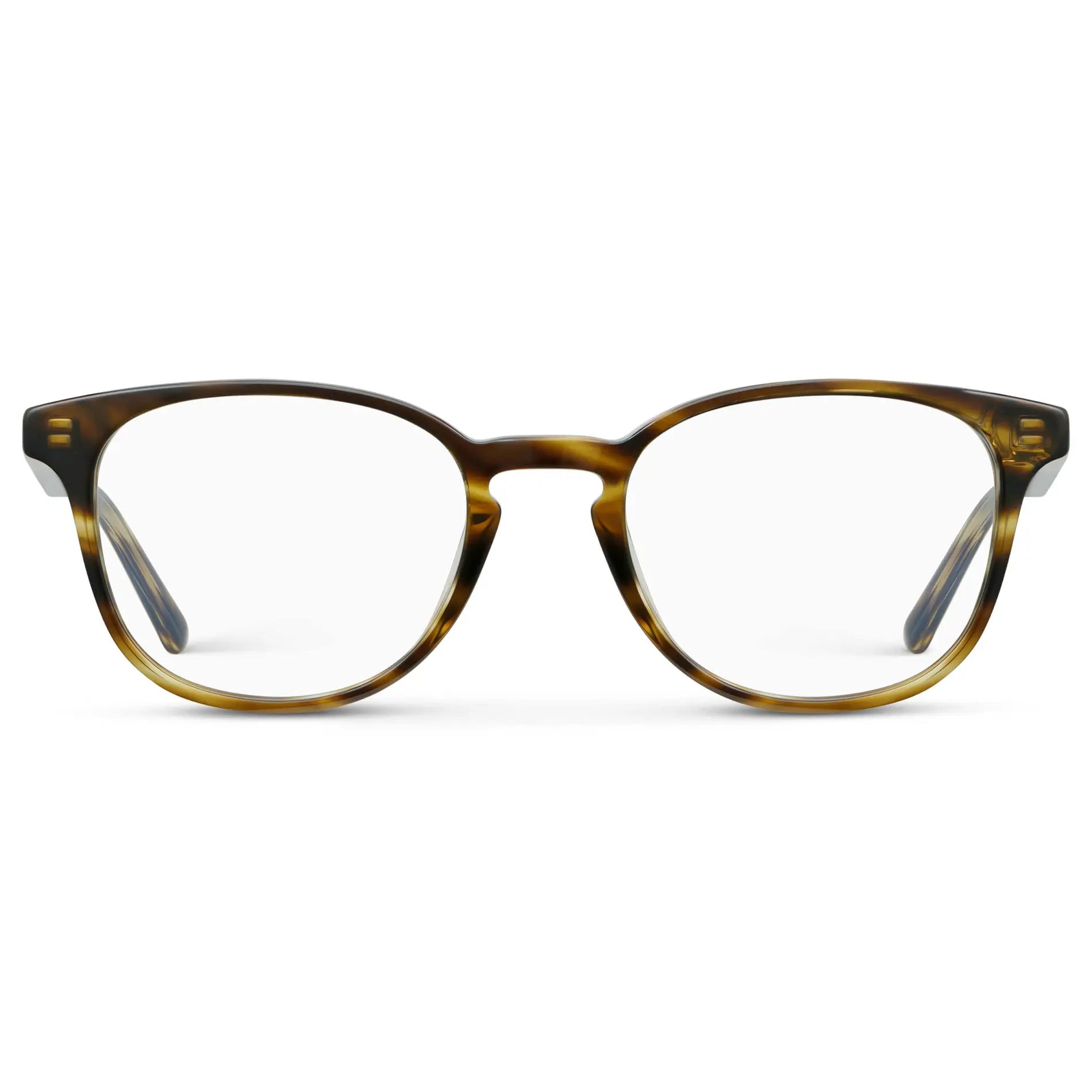 Hickory Brown || Unisex Blue Light Blocking Glasses with Hickory Brown Acetate Frame and Clear Lens on a white background 