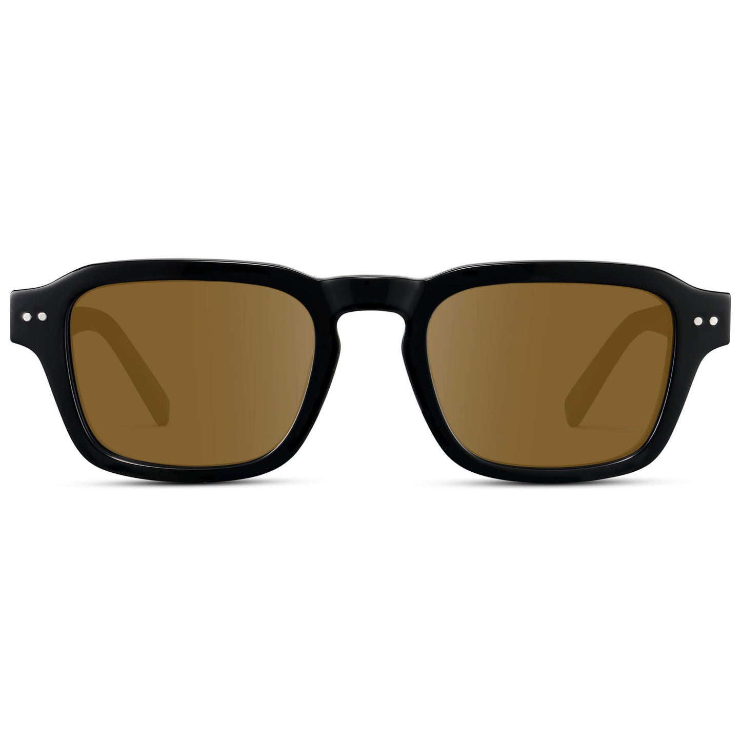 Black / Amber Lens || Men's Rectangular Prescription Sunglasses with Black Acetate Frame and Brown Prescription Lens