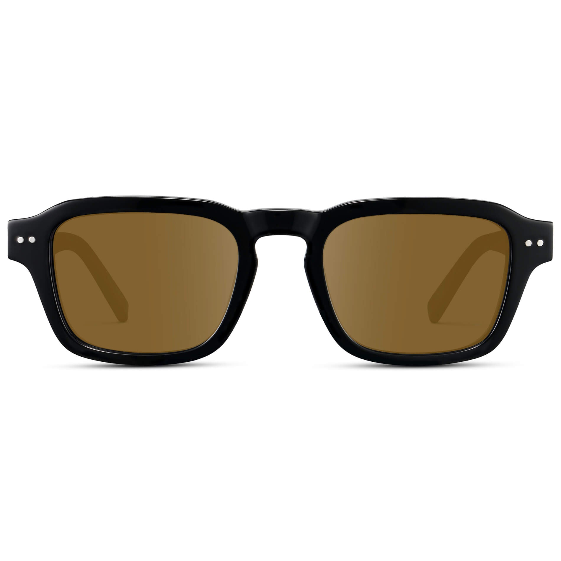 Black / Amber Lens || Men's Rectangular Prescription Sunglasses with Black Acetate Frame and Brown Prescription Lens